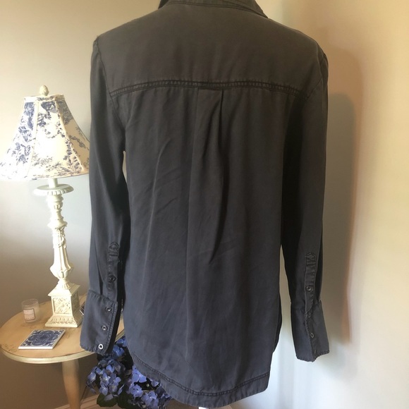 Free People slate colored, long sleeve blouse with lace up neckline - Picture 7 of 11